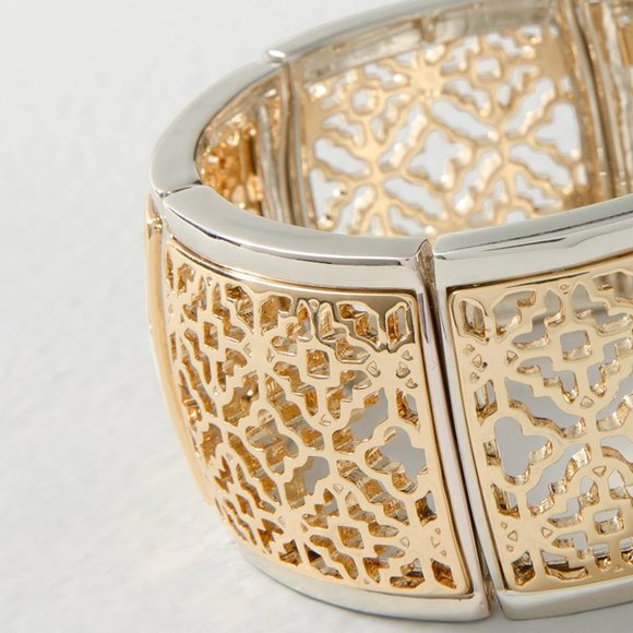 WHBM Goldtone + Silvertone Stretch Bracelet FILIGREE - Picture 3 of 6